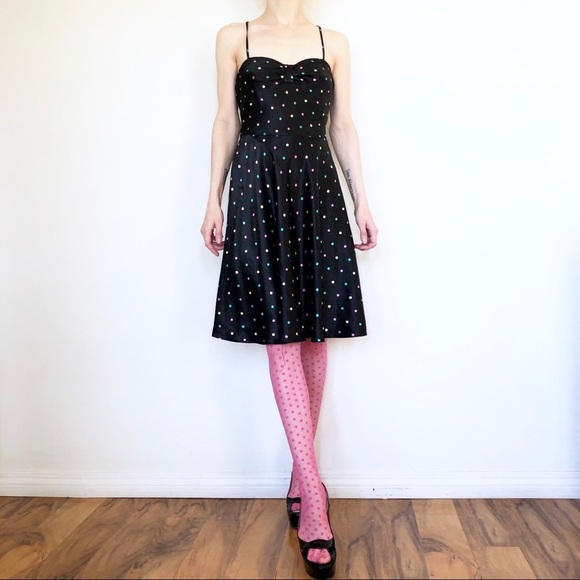 Rainbow Multi-Color Polkadots A-Line SATIN DRESS - Picture 2 of 7